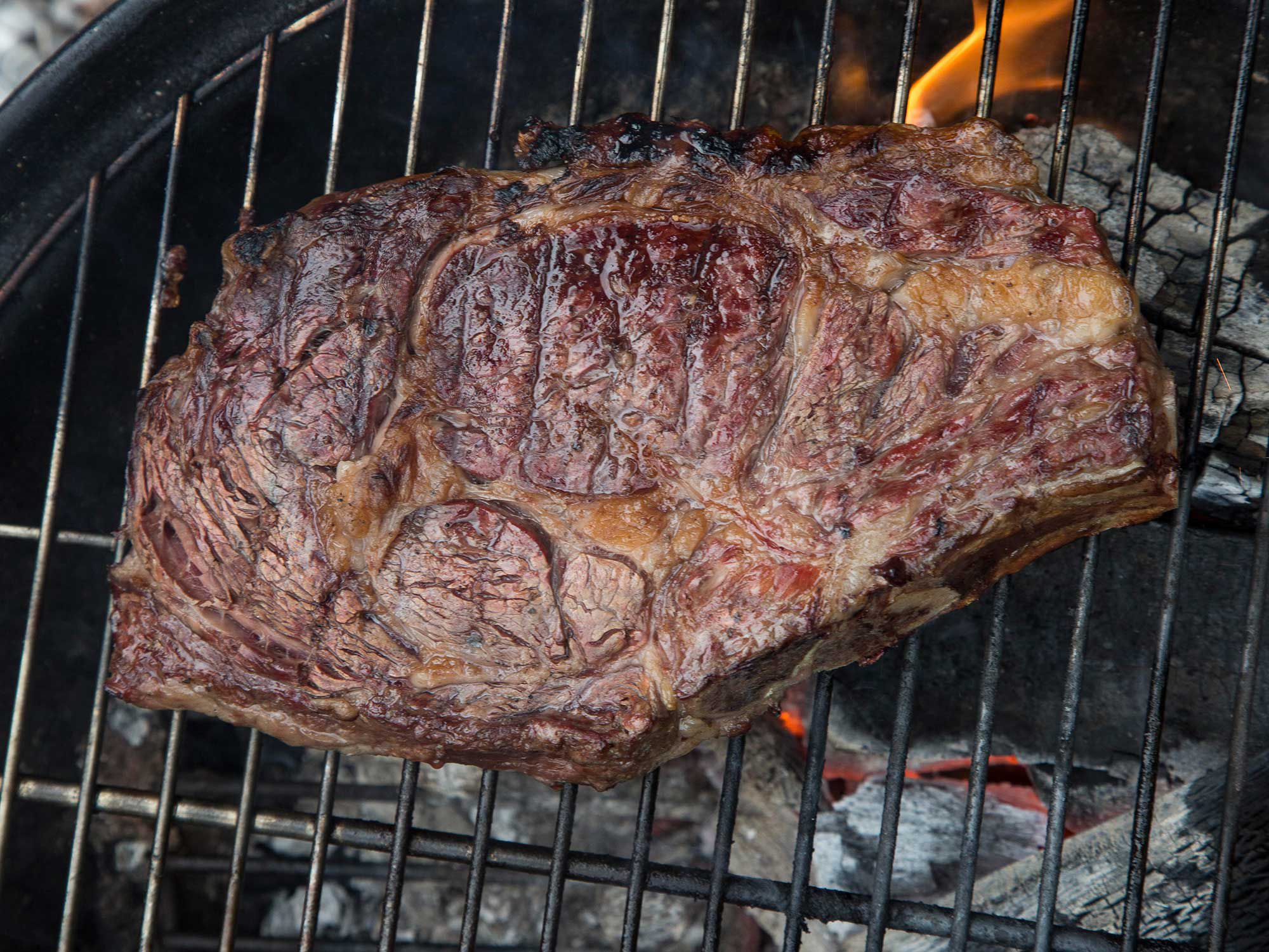 A special technique keeps these steaks juicy edge to edge. Get the recipe for <a href="https://www.saveur.com/grilled-ribeye-steak-recipe/">Big, Thick Steakhouse Steaks</a>
