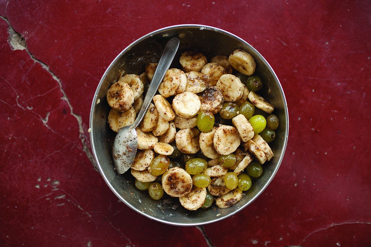 Bananas and grapes are sweetened with jaggery—lump cane sugar—and seasoned with black pepper and sulphurous volcanic black salt in this spiced fruit chutney from the north of India. The Gupta family, Marwari Hindus from Mathura who are strict vegetarians, like to make it to go alongside dal, semolina breads, and vegetable masalas. Get the recipe for <a href="http://www.saveur.com/article/recipes/sonth-marwari-masala-spiced-fruit-chutney">Sonth (Marwari Masala-Spiced Fruit Chutney)</a>