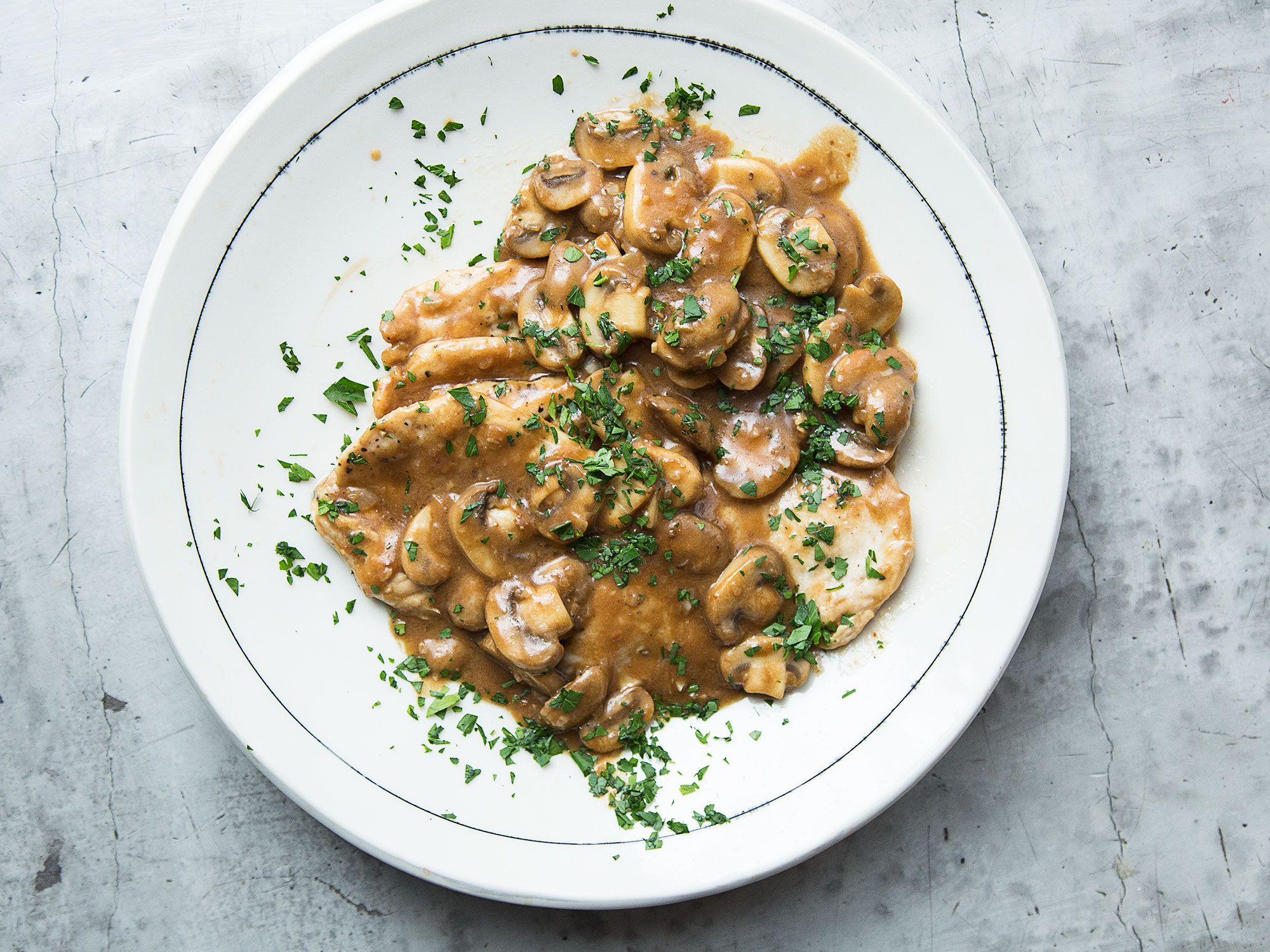 For the perfect chicken marsala recipe, pounding the chicken cutlets before cooking renders them thin and terrifically tender. Deglazing the pan with Marsala and stock after cooking the chicken creates a quick, rich sauce. <a href="https://www.saveur.com/classic-chicken-marsala-recipe/">Get the recipe for Chicken Marsala »</a>