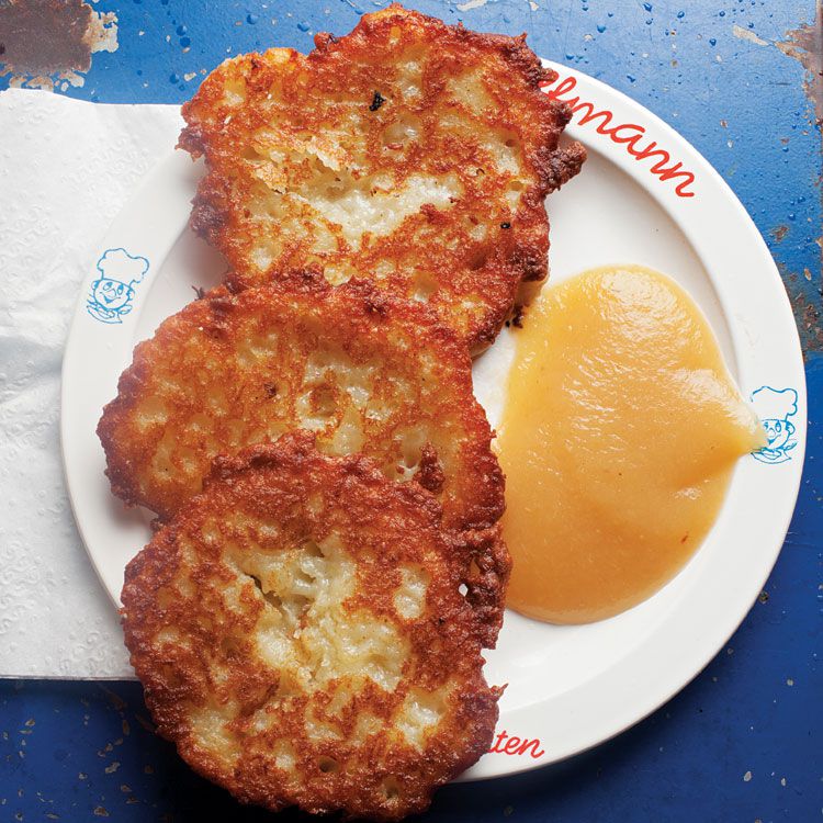 Applesauce is the perfect foil for these savory, golden fried pancakes, a mix of starchy potatoes, flour, and eggs. <a href="https://www.saveur.com/article/Recipes/German-Browned-Potato-Pancakes/">Get the recipe for Bavarian Potato Pancakes (Kartoffelpuffer) »</a>