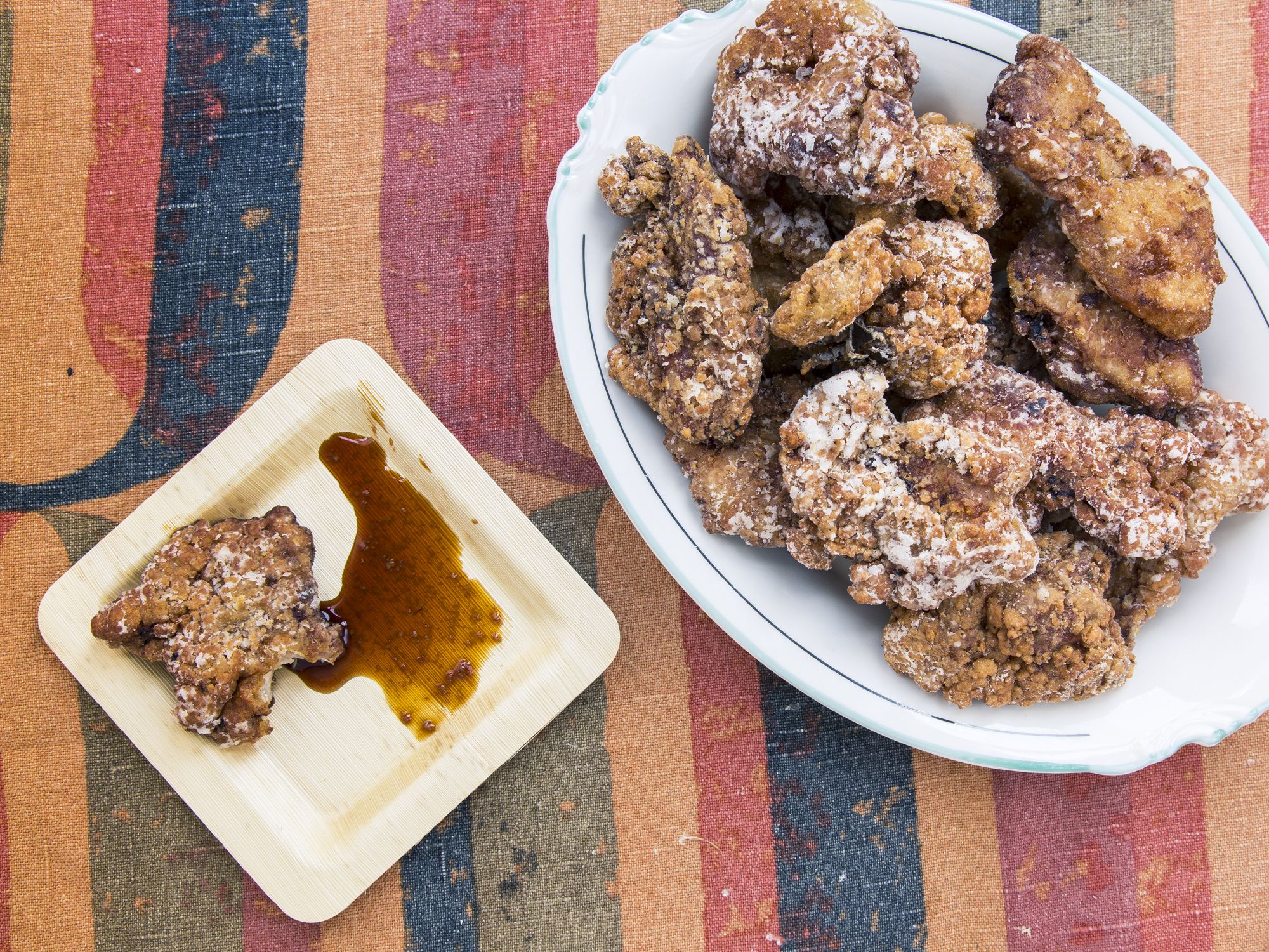 The chicken for this Japanese homestyle dish is traditionally coated in mochiko, sweet rice flour, before frying, but cooks at Ethel's Grill in Honolulu, Hawaii, use Japanese potato starch to yield an extra-crispy crust. Get the recipe for <a href="https://www.saveur.com/article/recipes/mochiko-chicken-with-ponzu-sauce/">Hawaiian Fried Chicken (Mochiko Chicken with Ponzu)</a>
