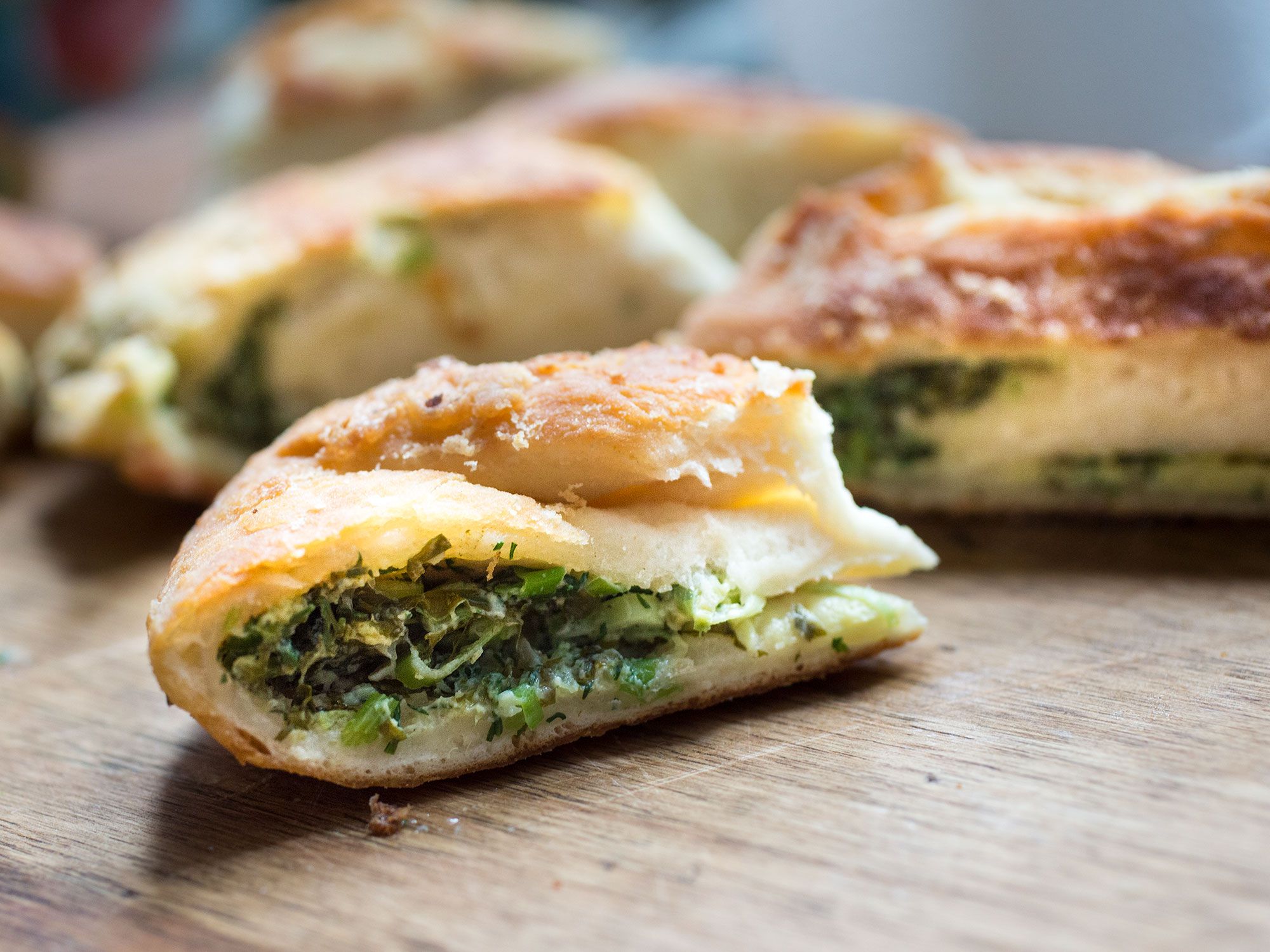 Kefir, a traditional Russian fermented milk drink, adds tenderness to the dough for these flakey Moldovan flatbreads, stuffed with dill, scallions, and sorrel—perfect as an afternoon snack or the starter for a large picnic. Get the recipe for <a href="https://www.saveur.com/stuffed-moldovan-flatbreads-dill-and-sorrel-recipe/">Stuffed Moldovan Flatbreads with Dill and Sorrel</a>