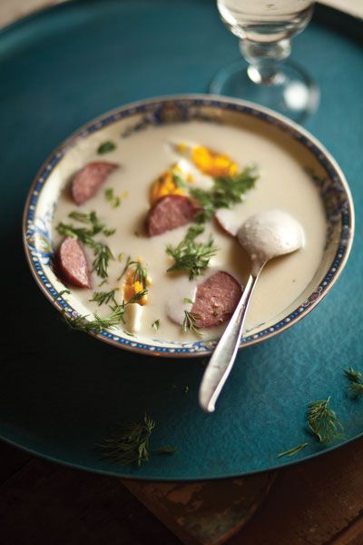 The recipe for this Polish Easter soup calls for fresh horseradish, but it works just as well with the prepared version. Get the recipe for <a href="https://www.saveur.com/article/Recipes/Polish-White-Borscht/">Polish White Borscht (Bialy Barszcz)</a>