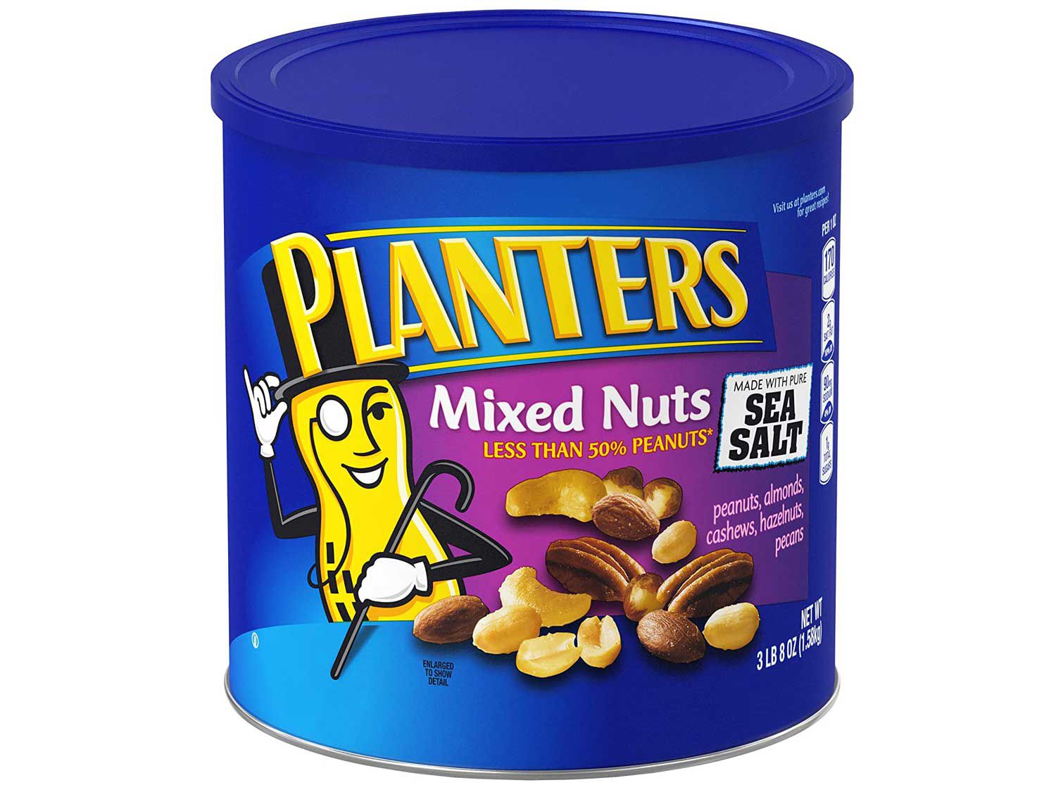 One 3-pound can of Planters Mixed Nuts will keep you going for days, even weeks.