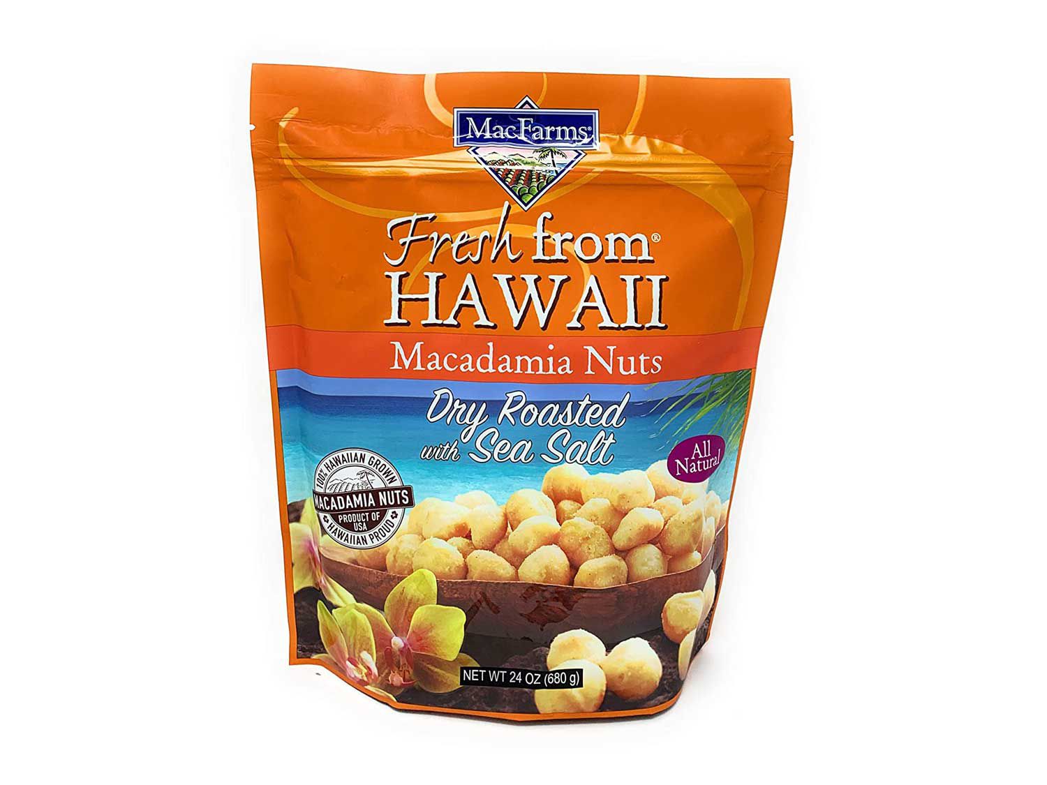 MacFarms’ salted, dry-roasted macadamia nuts are grown in Hawaii.