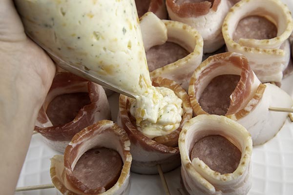 air fryer bacon wrapped kielbasa bites 8