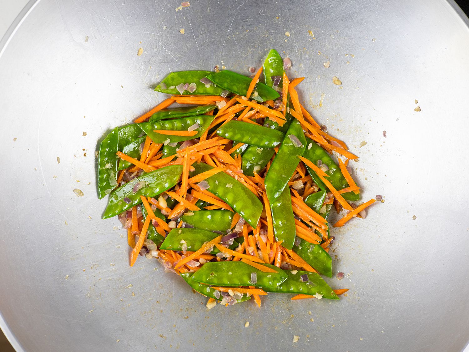 cooking snow peas and carrots