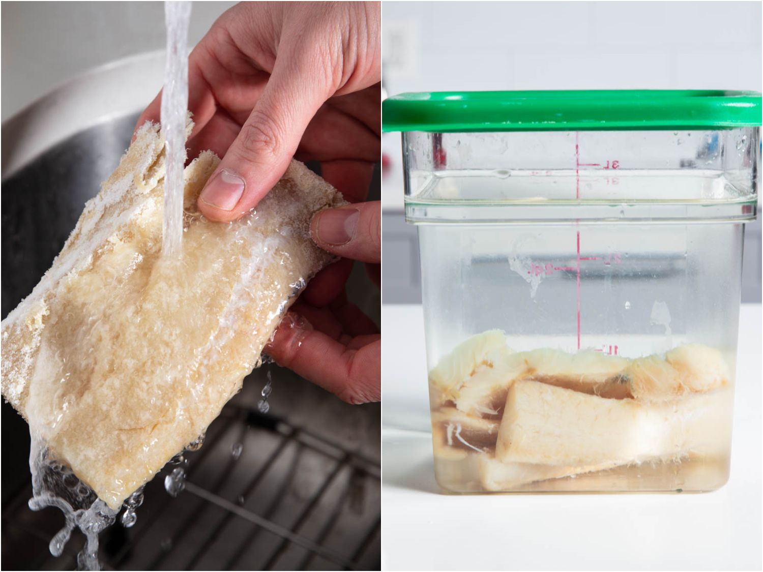 Soaking salt cod in water