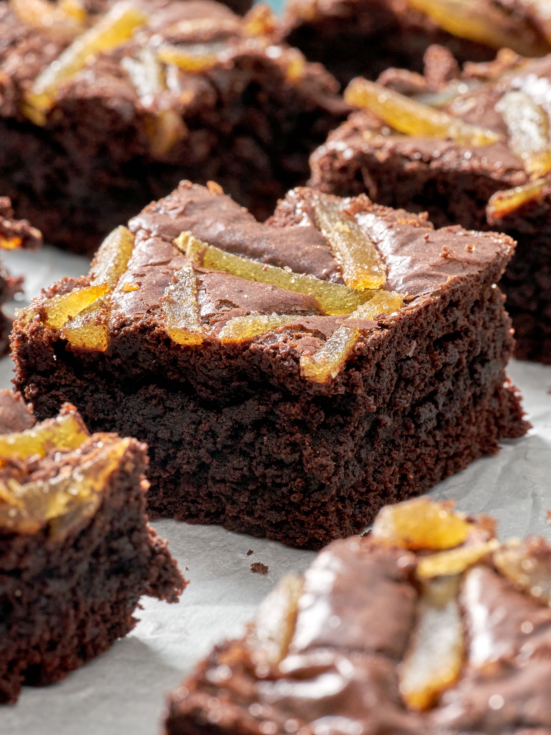 A side view of ginger spiced brownies
