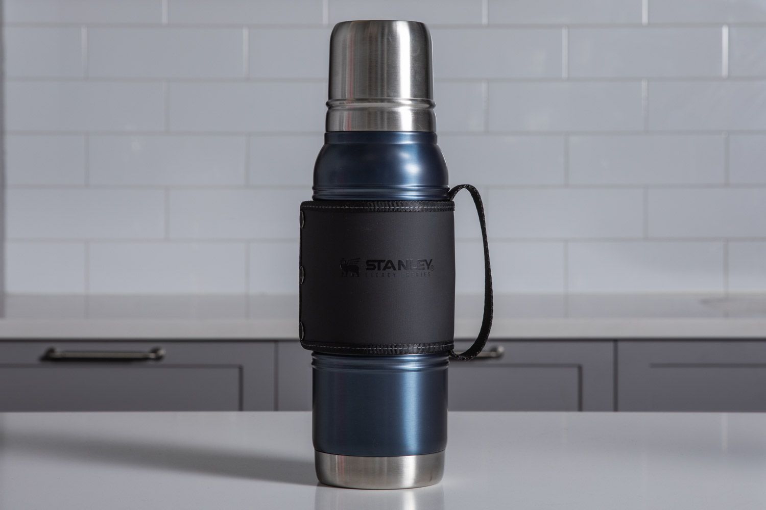Stanley thermos on countertop