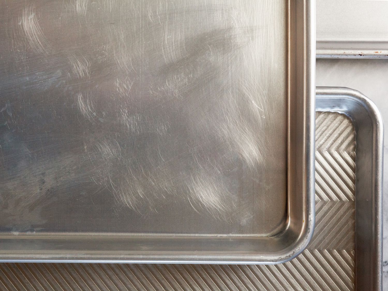 an aerial view of a few sheet pans stacked on top of each other