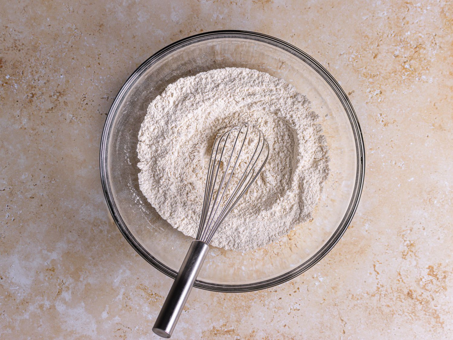 Dough dry ingredients combined in a bowl