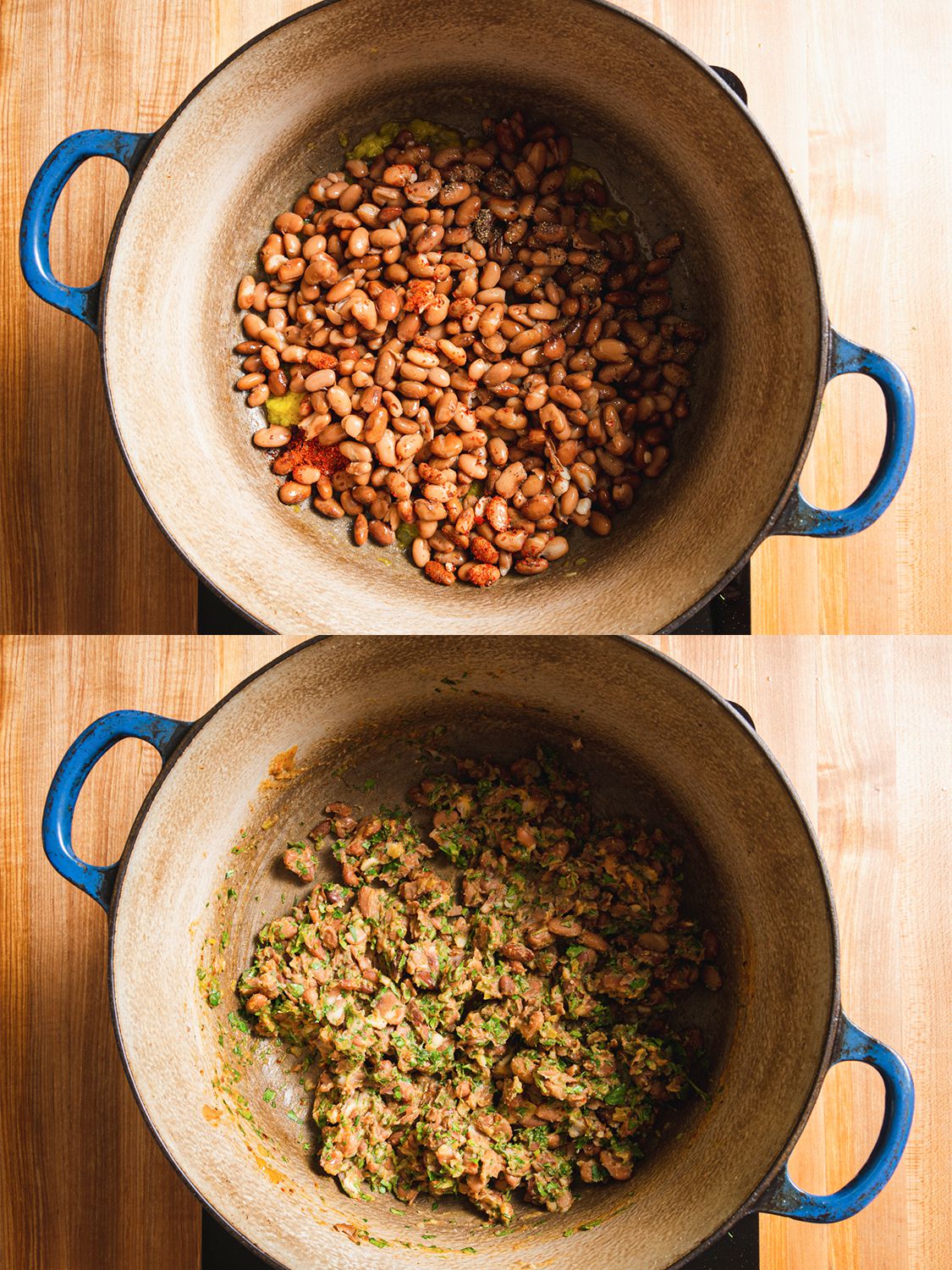 Bean paste mashed into a pot.