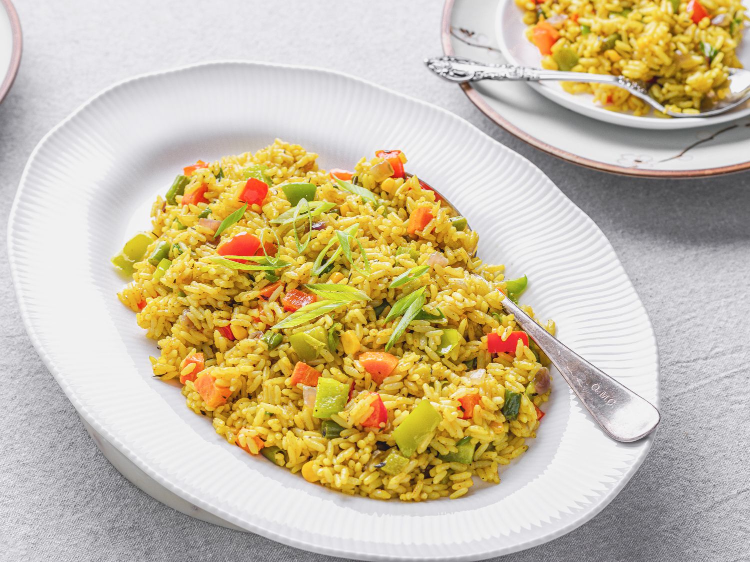 Side angle of platter of Nigerian Rice