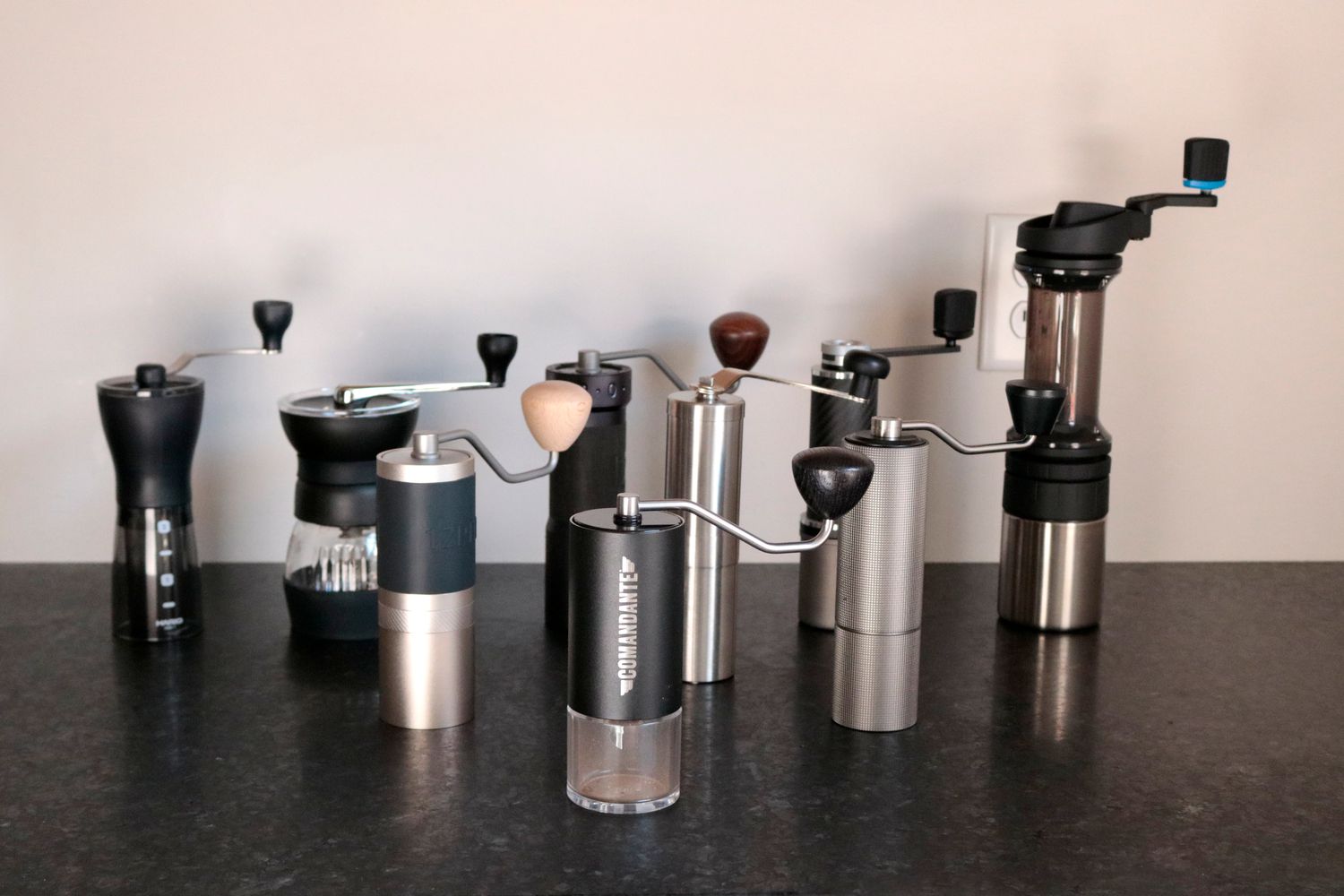 a collection of handheld grinders arranged in in three rows