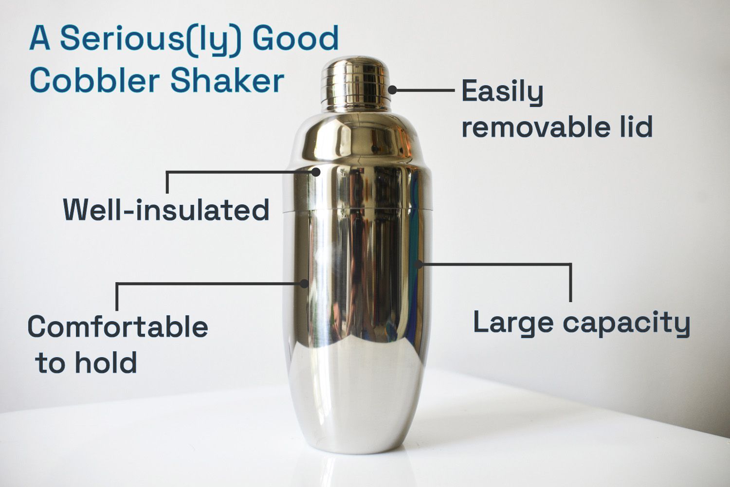 A serious(ly) good cobbler shaker: well-insulated, comfortable to hold, large capacity, easily removable lid