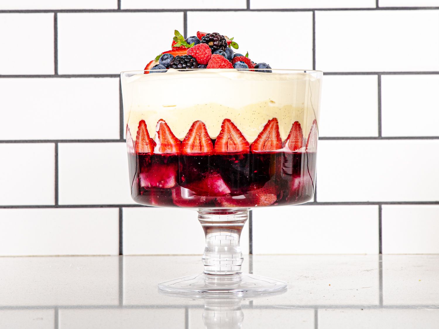 Trifle on a white counter.