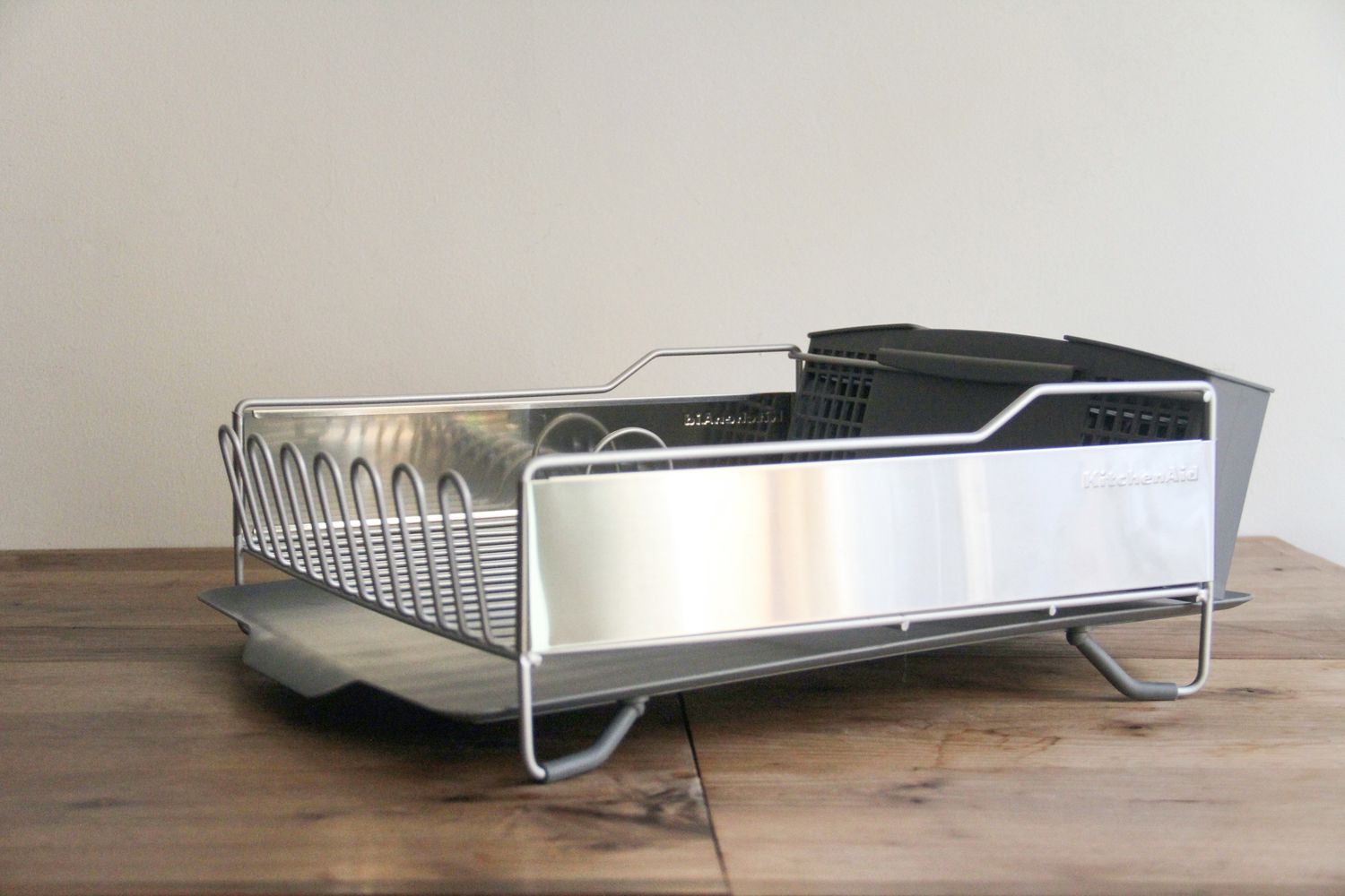 kitchenaid dish rack on wooden countertop