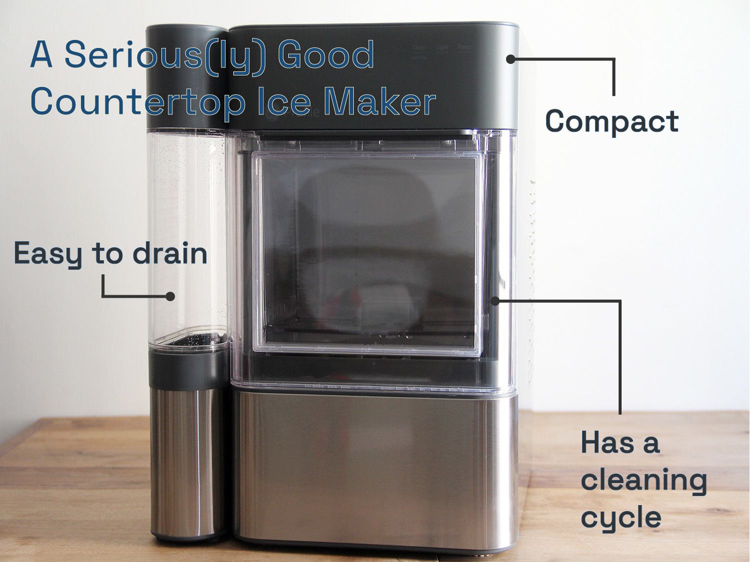 a seriously good countertop ice maker: Compact, easy to drain, and has a cleaning cycle