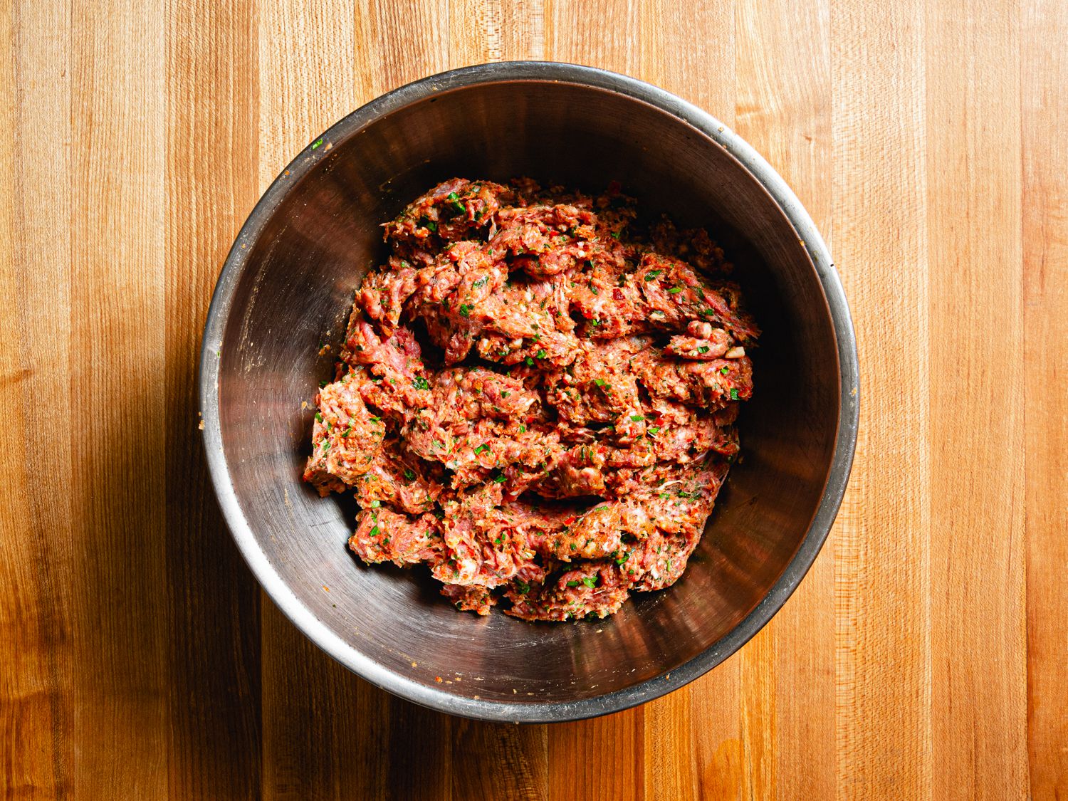 Tomato mixture and meat mixed together