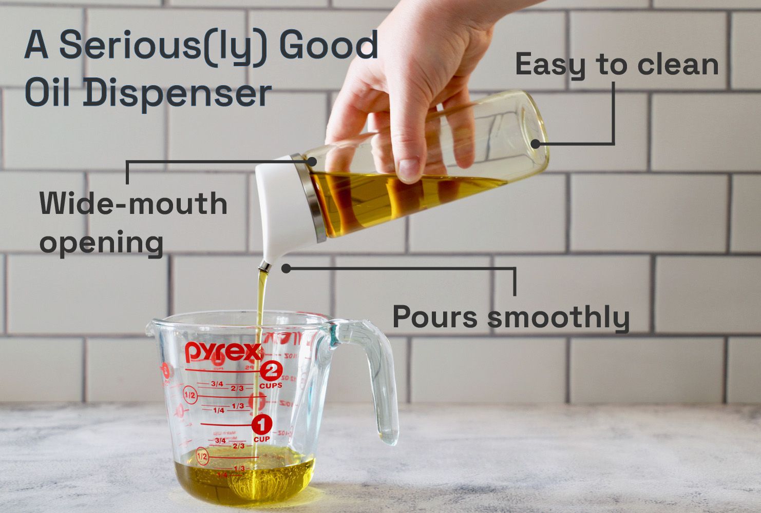 A seriously good oil dispenser is easy to clean, pours smoothly, and has a wide-mouth opening.