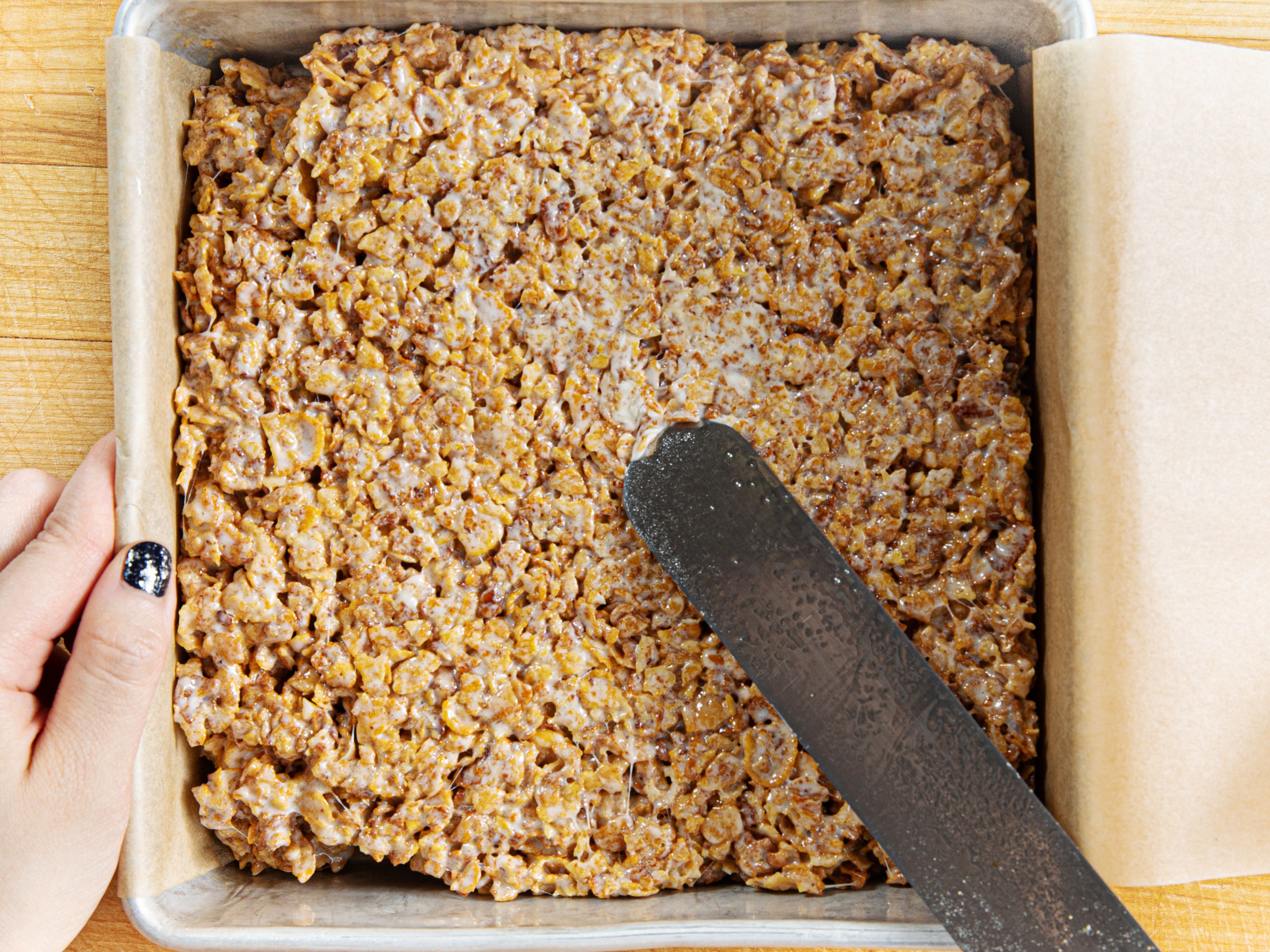 Overhead view of smoothing cornflake crispies