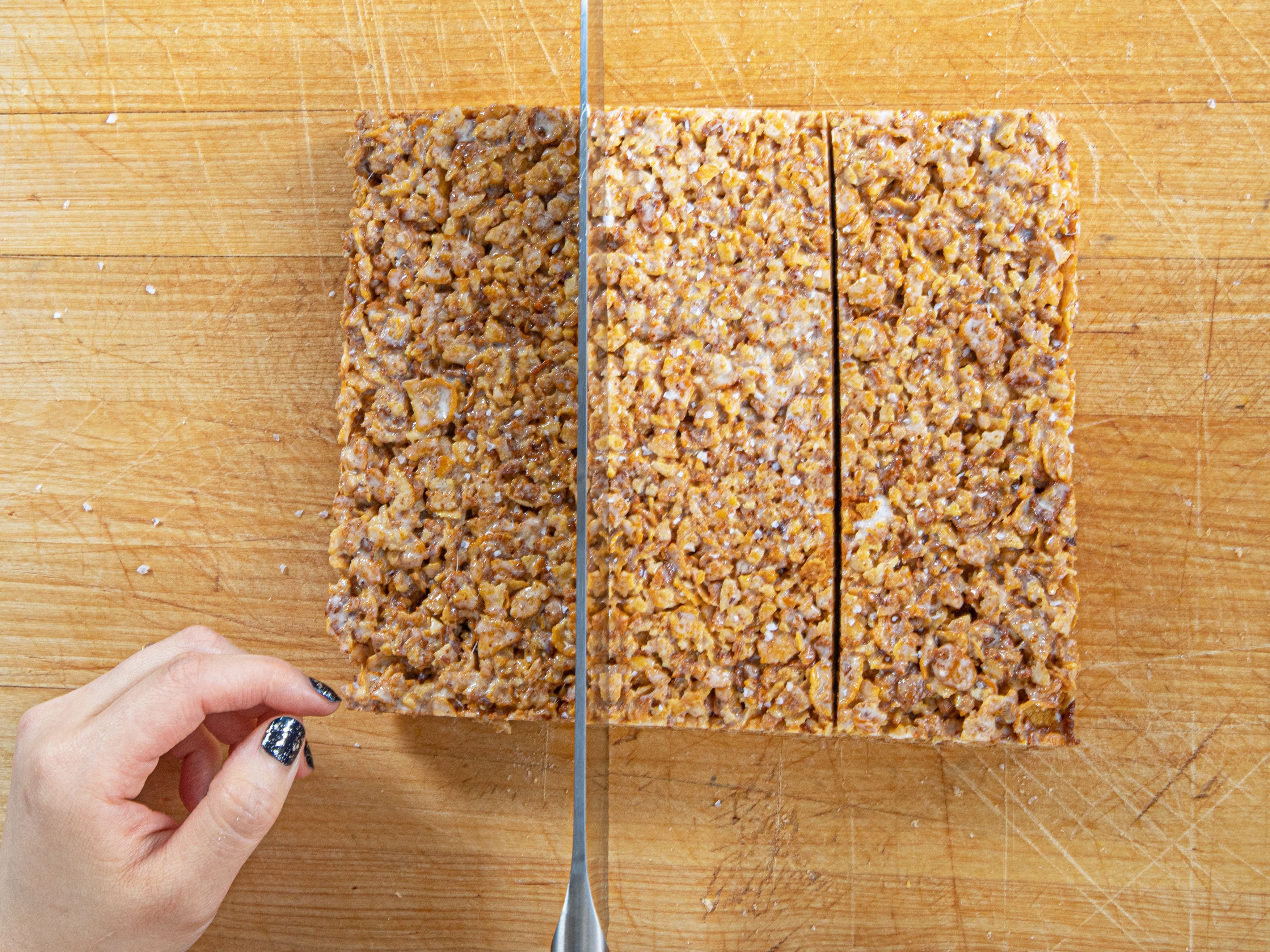 Cutting cornflake krispies