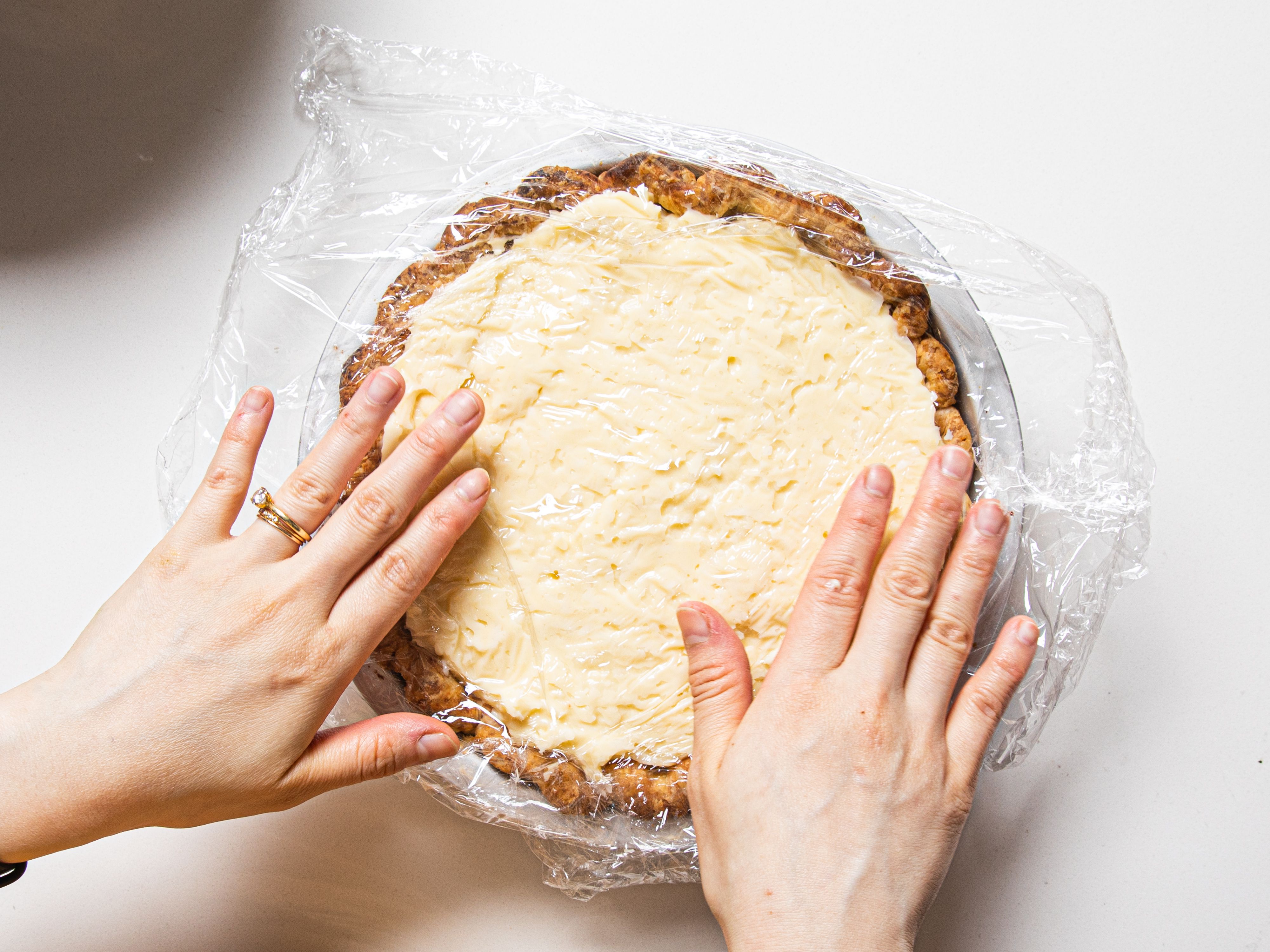 Plastic covering the pie