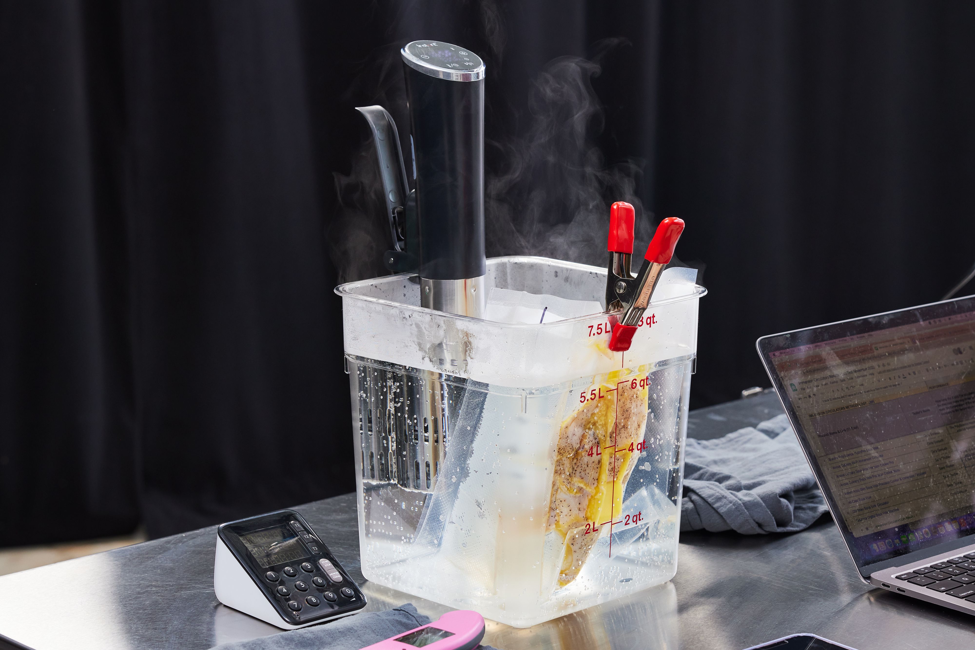 Instant Pot sous vide in a cambro with water and food in a vacuum sealed bag