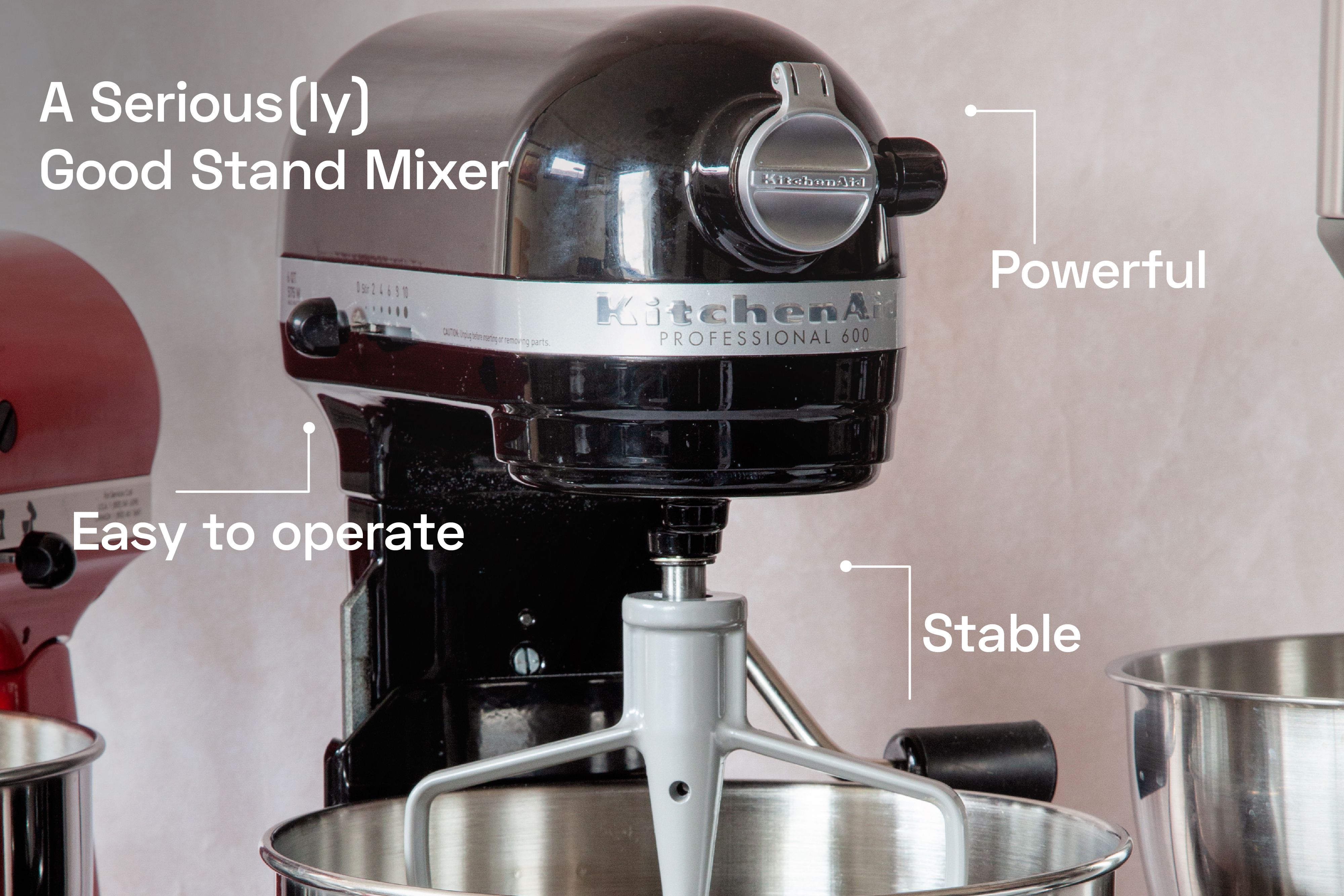 a closeup of a black stand mixer