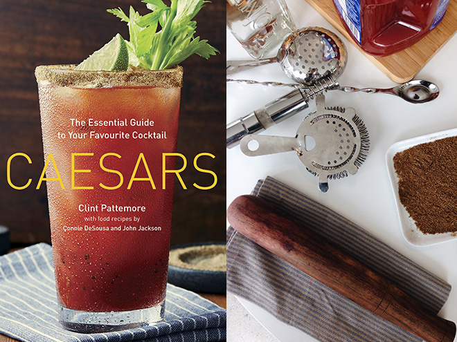 Caesars: The Essential Guide to Your Favourite Cocktail by Clint Pattemore, left, and Pattemore's bar tools