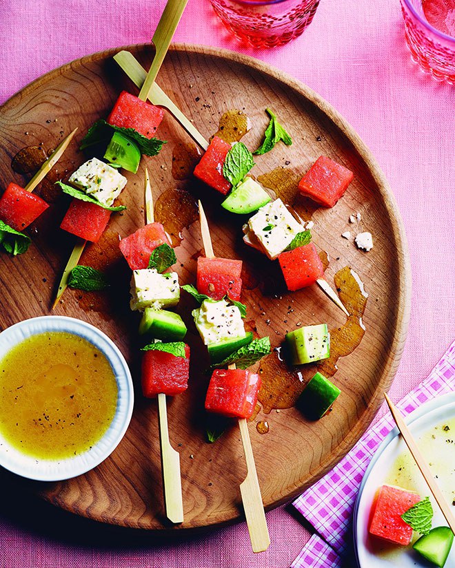 Summer Melon & Marinated Feta Skewers with Mint
