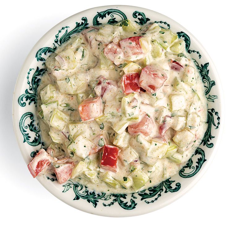 This basic raita is a cooling counterpoint to fiery foods, thanks to its foundation of full-fat yogurt, cucumber, and mint. Plum tomatoes add a hint of acid, Thai chiles heat, and cumin a slight earthiness. Get the recipe for <a href="https://www.saveur.com/article/recipes/kheera-ka-raita-cucumber-tomato-yogurt/">Kheera ka Raita (Cucumber-Tomato Yogurt)</a>