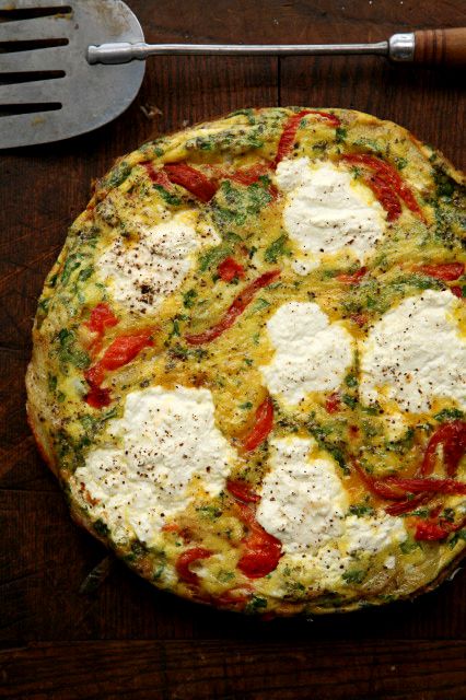This comforting frittata is studded with sweet peppers, and swaths of creamy cheese; for more heft, add sliced, cured sausage as the Calabrians do on Easter. Get the recipe for <a href="https://www.saveur.com/article/Recipes/Ricotta-and-Roasted-Pepper-Frittata/">Frittata with Ricotta Cheese and Roasted Peppers (Frittata con Ricotta e Peperoni)</a>