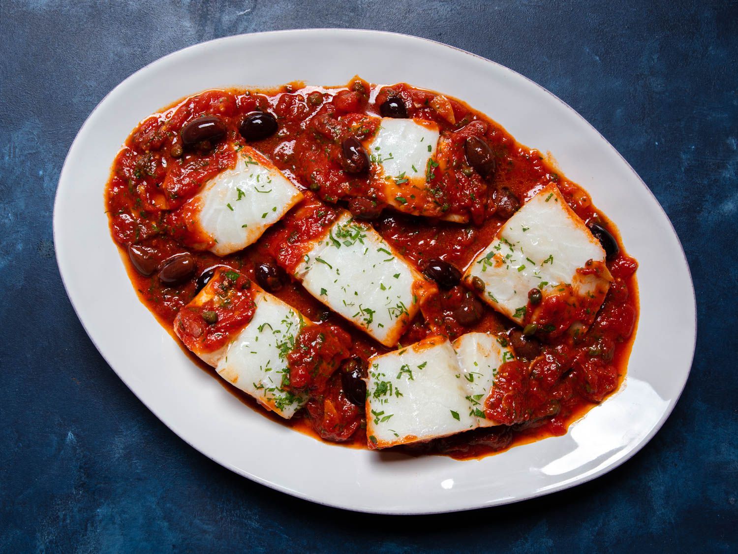 A serving platter of baccalÃÂ  alla napoletana