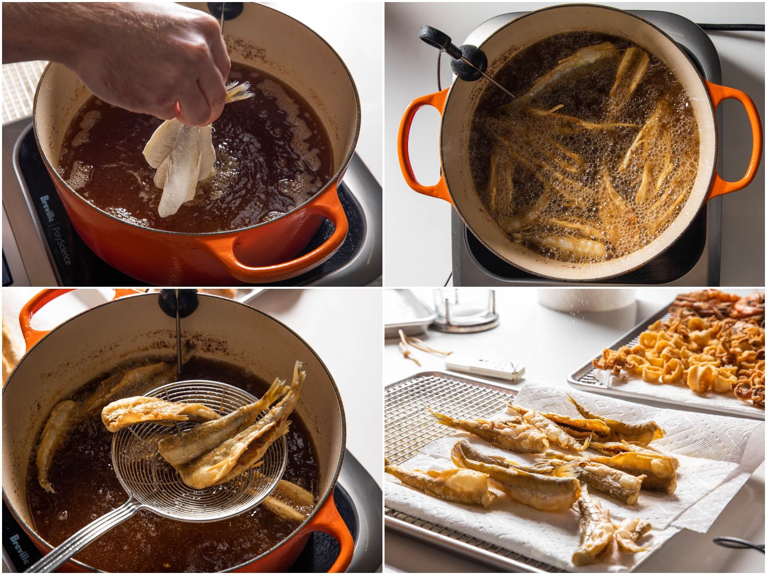 Frying smelt in a Dutch oven.