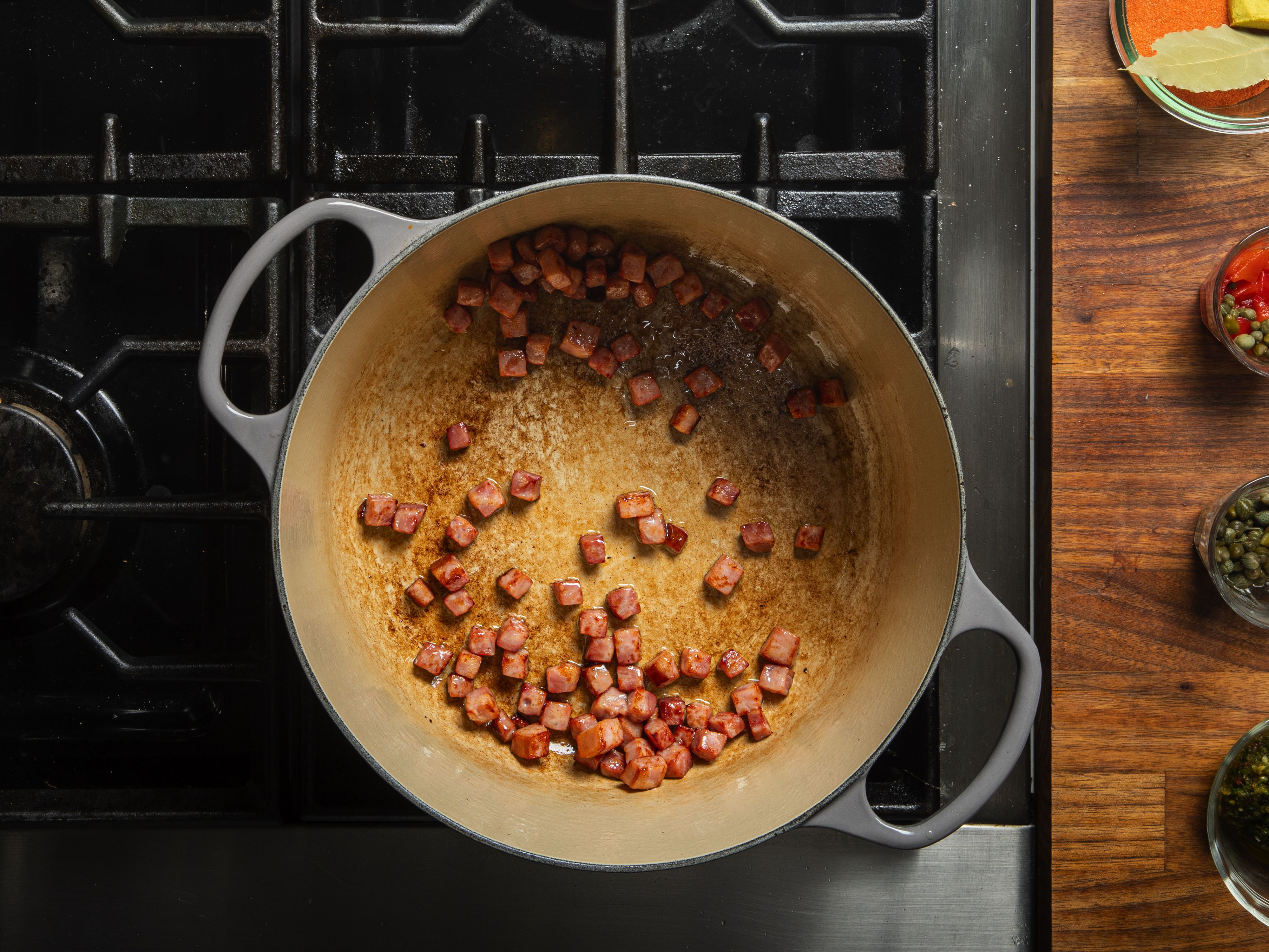Ham cooking in dutch oven
